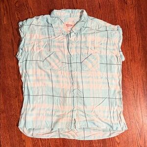 Ella Moss Light Blue and White Plaid Button-Down Shirt